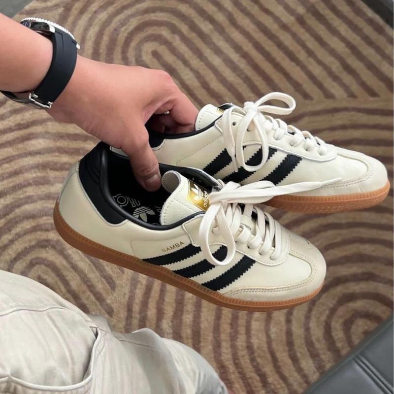 Samba Classic Sneakers – White & Black with Gum Sole
